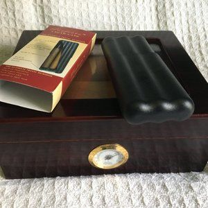 GLASS TOP DARK WOOD HUMIDOR & TRAVEL CIGAR CARRIER